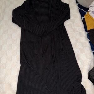 Black Ribbed Long Sleeve Dress